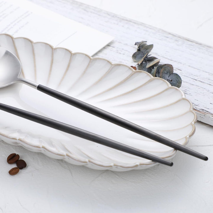Salatbesteck, Löffel und Gabel, 29 cm, 18/10 Edelstahl, Titanbeschichtung (schwarz silber) Schwarz/S