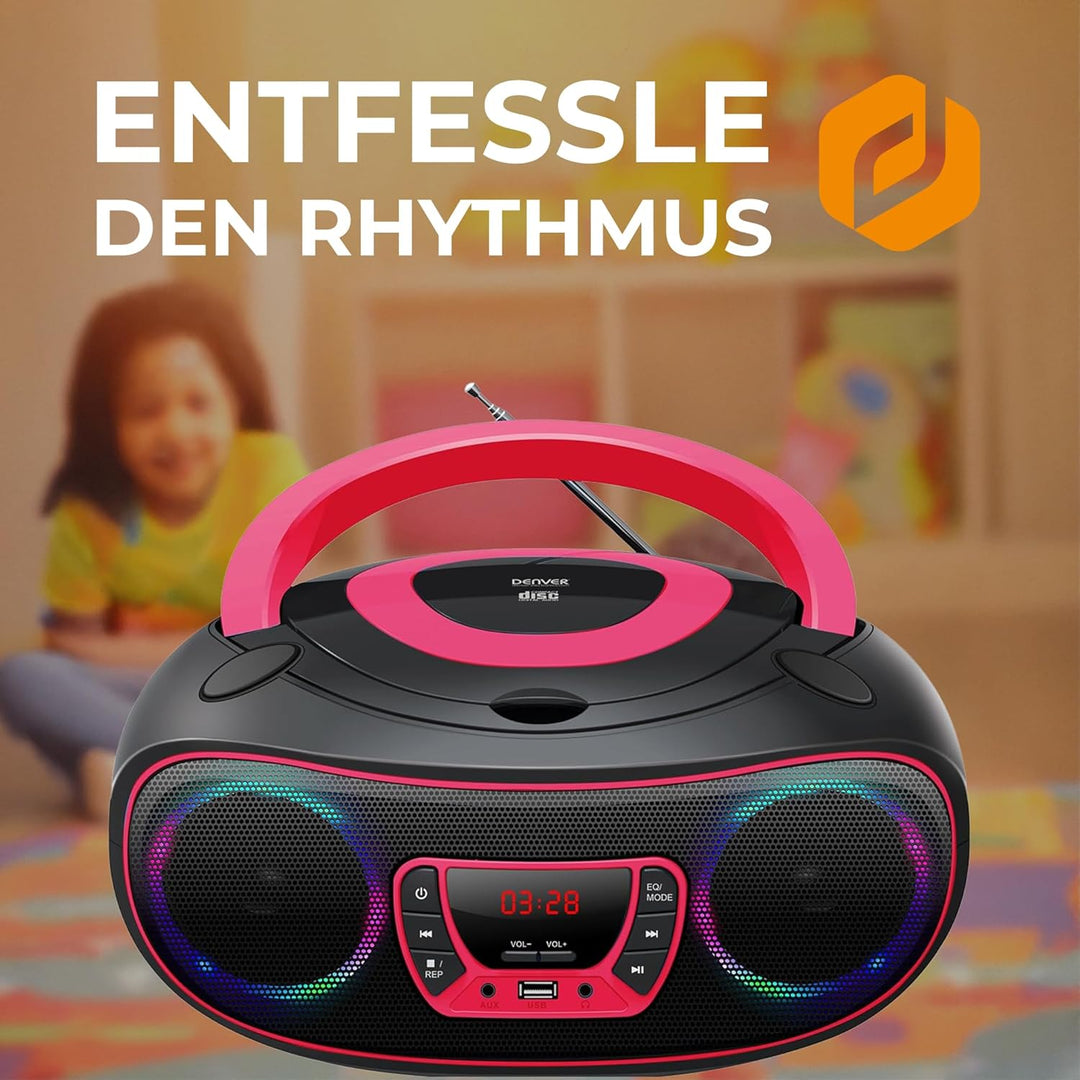 Denver Electronics TCL-212BT CD-Radio UKW AUX, CD, USB, Bluetooth Stimmungslicht Pink, 111141300011