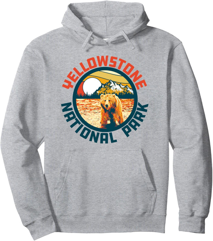 Yellowstone National Park Grizzly Bear Vintage 80s Artistic Pullover Hoodie