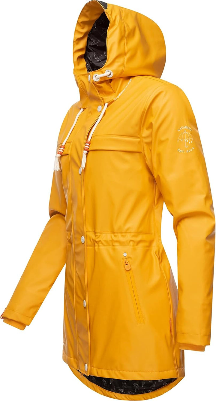 Navahoo Damen Übergangsjacke Regenmantel wasserdicht lang warm gefüttert mit Kapuze Rainy Forest XS-