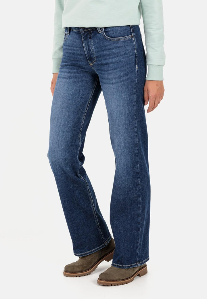 camel active Damen 5-Pocket Jeans mit weiten Hosenbeinen 26W / 32L Blau, 26W / 32L Blau