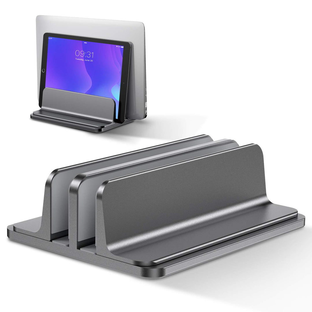 Bewahly Doppelt Vertikaler Laptop Ständer, Aluminium Verstellbarer Notebook Ständer Platzsparender H