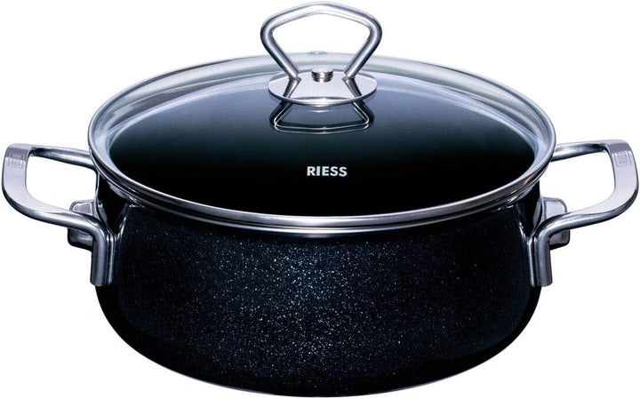 Riess 0558-009, Emailieset Black Magic, 5-teilig, bestehend aus: Fleischtopf mit GD Ø 16, 20, 24 cm,