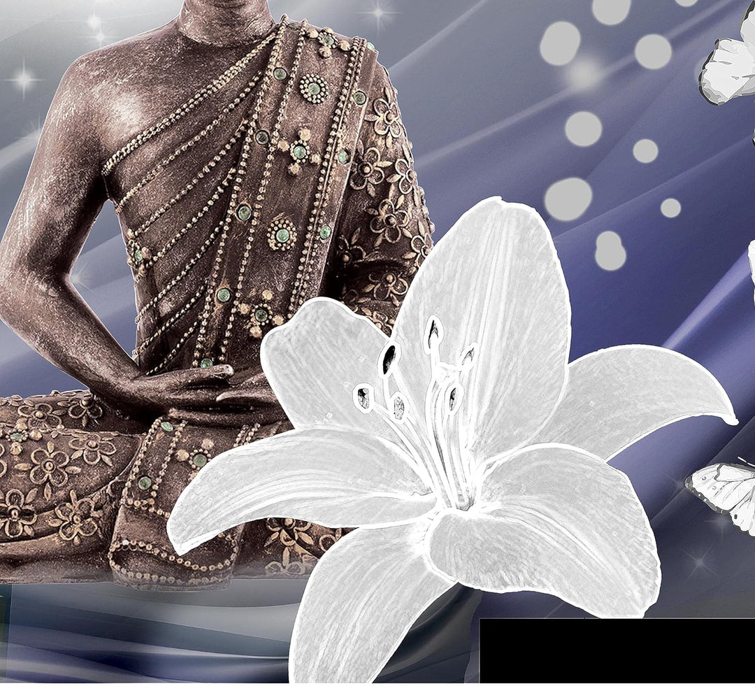 Runa Art Wandbilder Buddha Blumen 5 Teilig Bild auf Vlies Leinwand Deko Wohnzimmer Schmetterling Zen