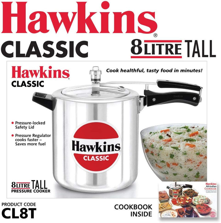HAWKINS CL8T Klassisches Aluminium Schnellkochtopf, 8 liters, silber 8-Liter Silber, 8-Liter Silber