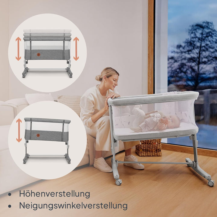 Lionelo Aurora 3 in 1 Babybett bis 9 kg, Beistellbett, Wiege, Höhenverstellug und Einstellung der Ne