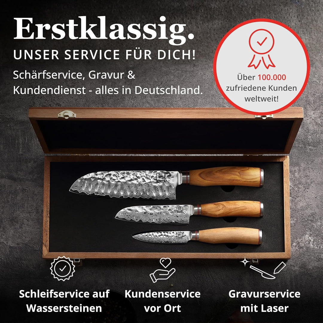zayiko Minami Premium 3er Damastmesser-Set mit Klingen von 9-17 cm gefertigt aus 67 Lagen echtem Dam