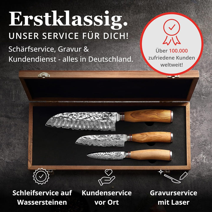 zayiko Minami Premium 3er Damastmesser-Set mit Klingen von 9-17 cm gefertigt aus 67 Lagen echtem Dam
