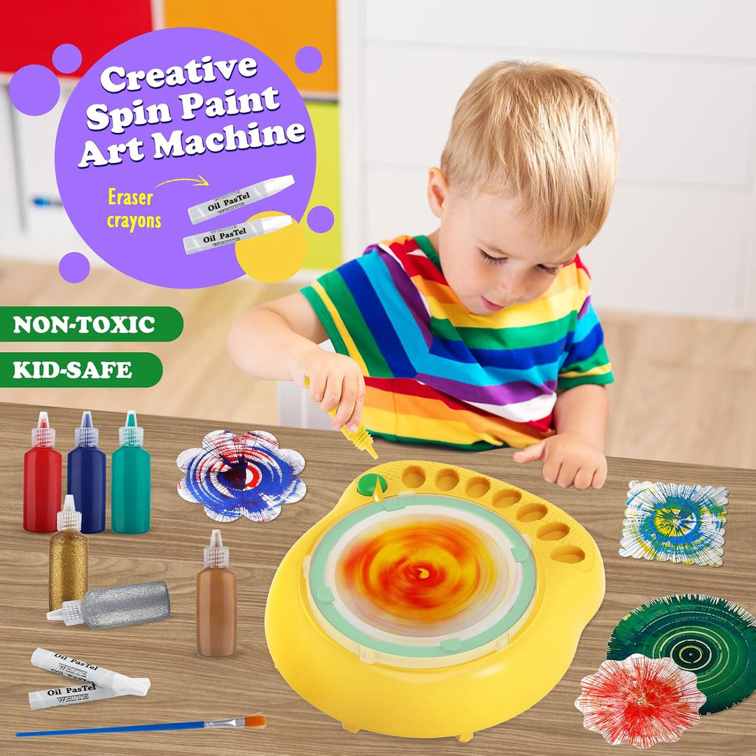 Spin Art Maschine für Kinder 4-12 Jahre - Malset mit Drehscheibe &amp; 7 Farben | Bastelset zum Malen mi