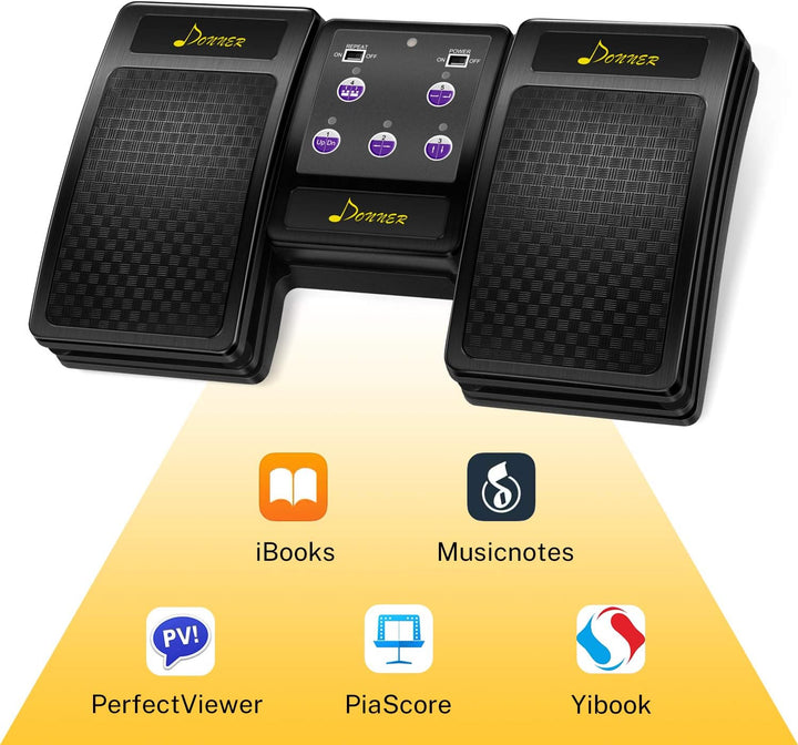 Donner Bluetooth Page Turner Pedal für Tablet Wiederaufladbar, Schwarz, Schwarz