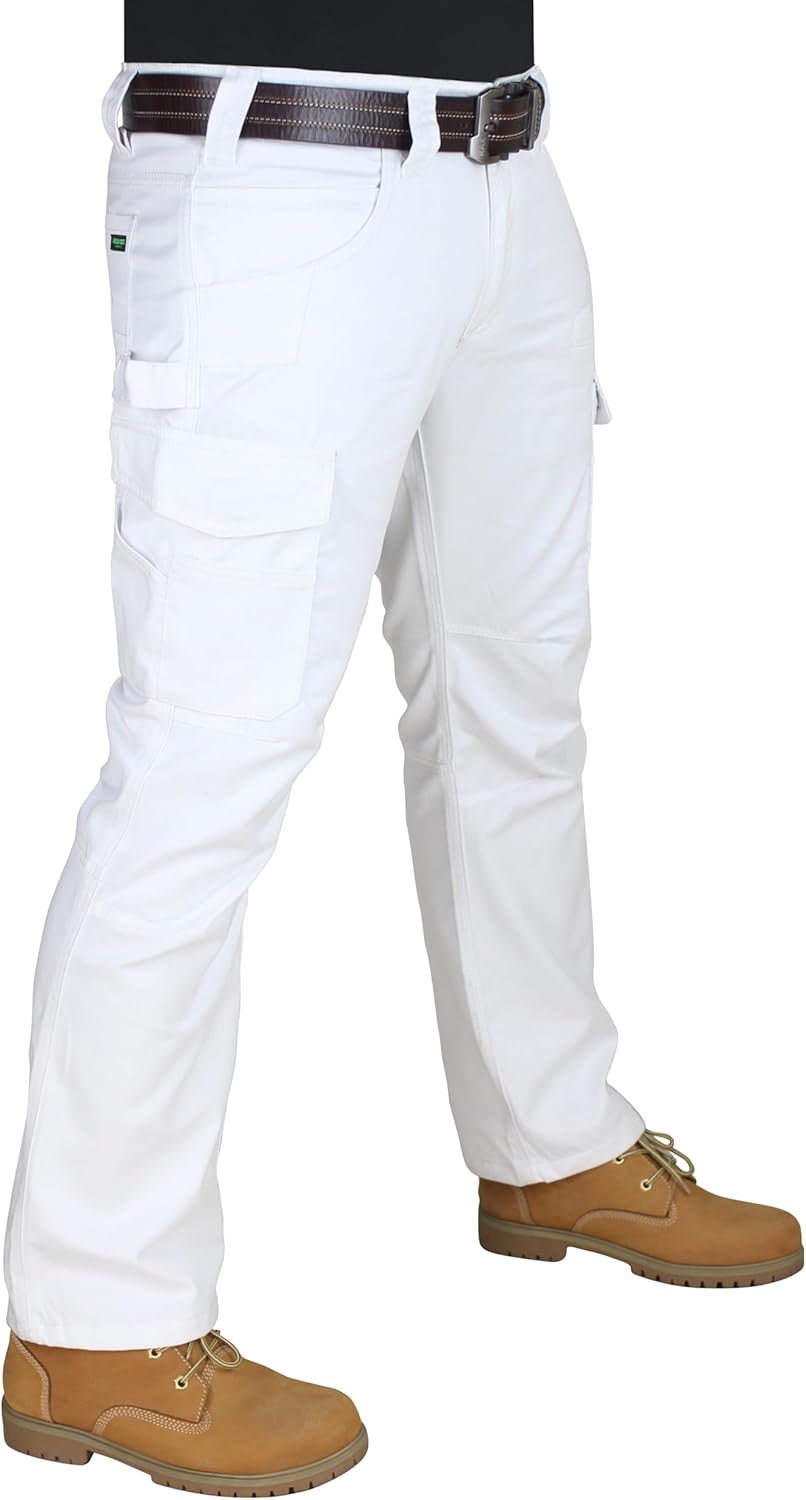 HASHOOB Herren Arbeitshose Maler Dekorateure Weisse Cargohose Pants Weiss-8 36W / 34L, Wei&#xDF;-8 3