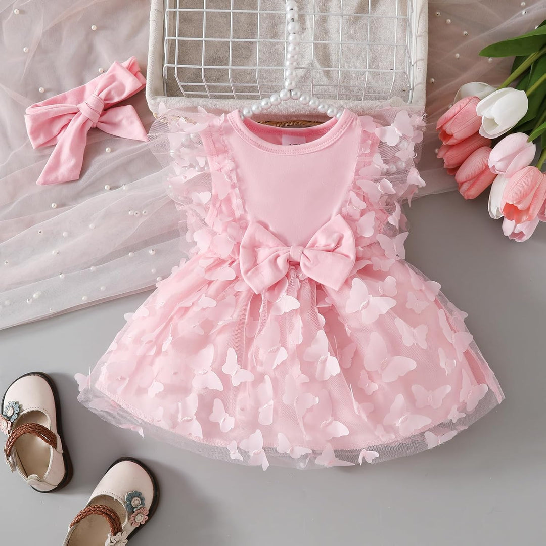Babykleidung für Neugeborene Mädchen Gerüschtes Kleid mit Blumendruck Sommer Outfits Süsses Schleife