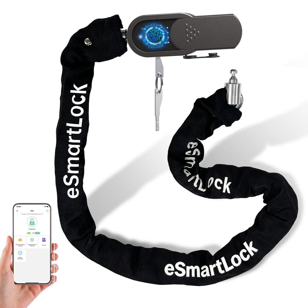 Eseesmart Fahrradschloss Fingerabdruck mit Schlüssel, 8mm 1000mm Lange Kettenschloss Fahrradschloss