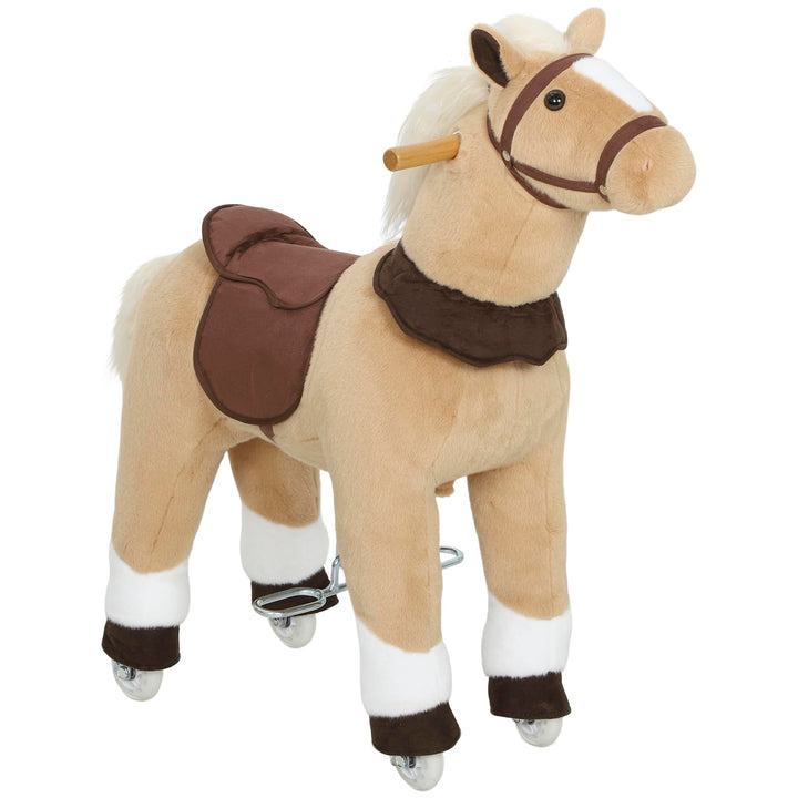 AIYAPLAY Reitpferd, Spielpferd zum Reiten mit Sattel Rollen, 80 cm Stehpferd, Plüschpferd für Kinder
