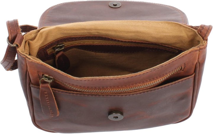 LECONI kleine Umhängetasche Damentasche Schultertasche Festivaltasche Leder 22x18x6cm LE3047 Braun –