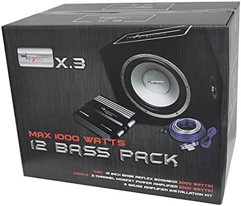 AutoStyle Excalibur X.3 Extreme Reflex-Bass-Boxen-Set, 30,5 cm, mit 1000 W Verstärker, Kabelset und
