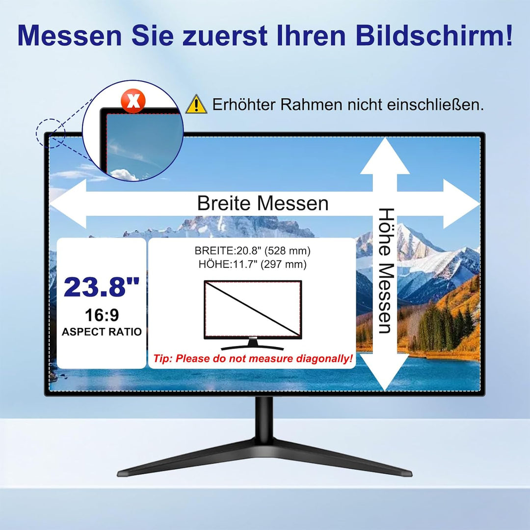 2 Stück 23,8 Zoll Monitor Blickschutzfilter für 16:9, Abnehmbarer Blendfrei Blaulichtfilter Computer