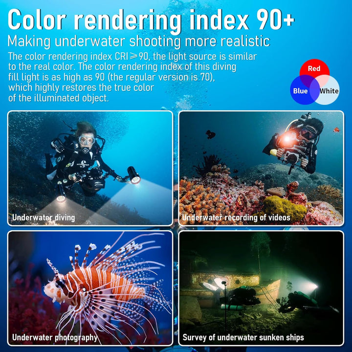 LetonPower B15 Tauchen Taschenlampe, 8000 Lumens Super Bright Underwater 80m Video Light, Scuba Dive