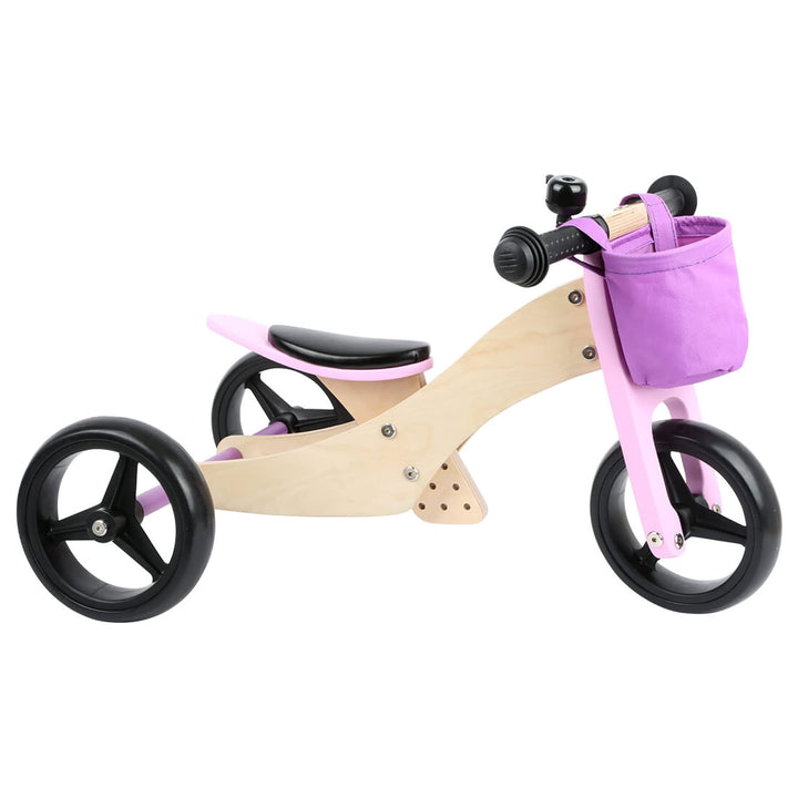 Small Foot Trike 2 in 1 Rosa aus Holz, DREI-und Laufrad, mit verstellbarem Sitz und gummierten Reife