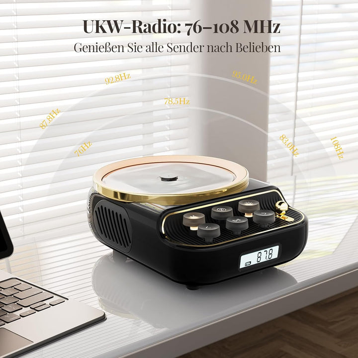 Tragbarer 4-in-1 CD Player mit Bluetooth Lautsprecher FM-Radio, Bluetooth 5.3 Lautsprecher mit Dimmb