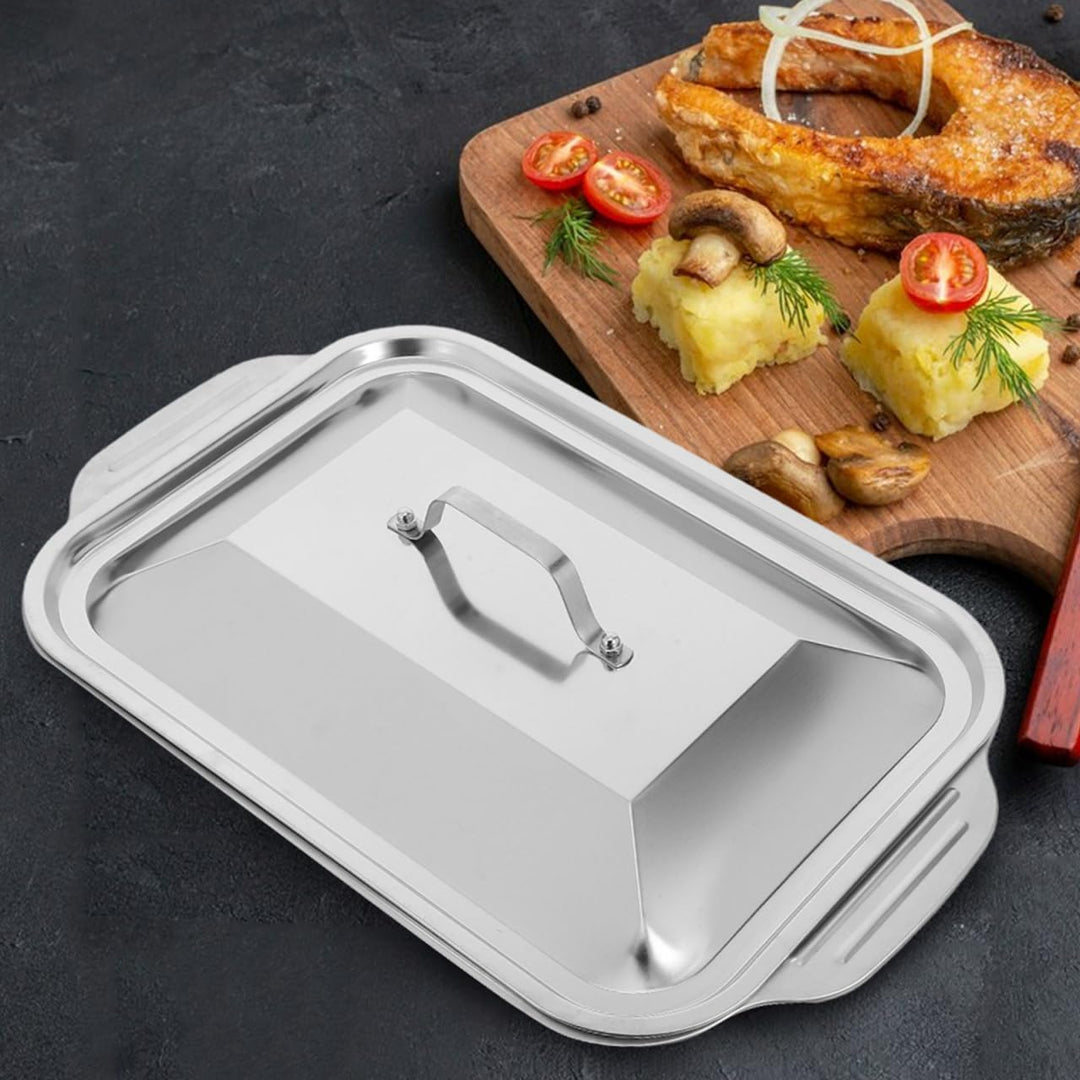 BESTYASH Edelstahl Backblech Mit Deckel Rechteckiger Bräter 15.7 Zoll Tiefes Grill- Und Serviergesch