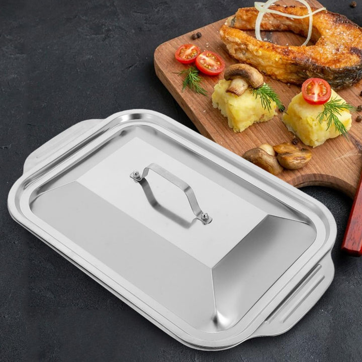 BESTYASH Edelstahl Backblech Mit Deckel Rechteckiger Bräter 15.7 Zoll Tiefes Grill- Und Serviergesch