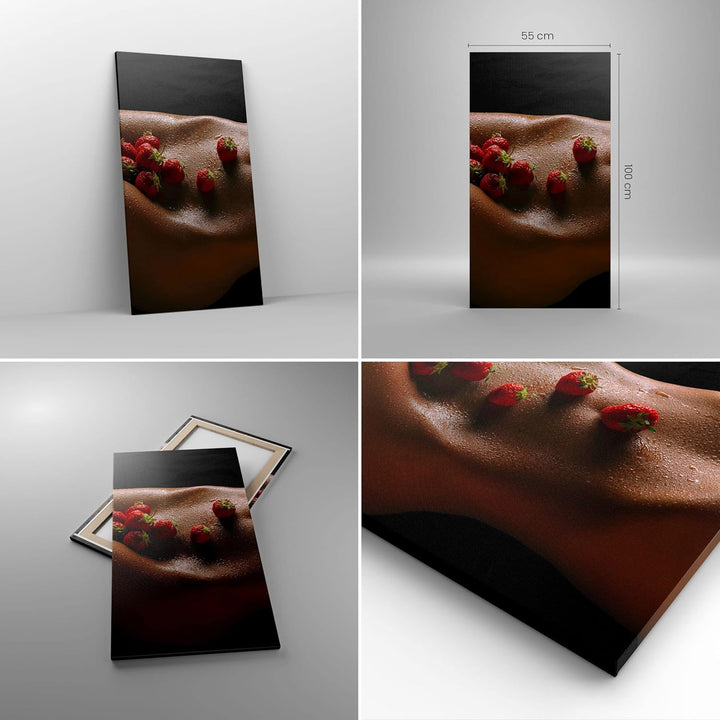 Bilder auf Leinwand 55x100cm Leinwandbild mit Rahmen Frau Wasser Tröpfchen Tau Gross Wanddeko Bild S