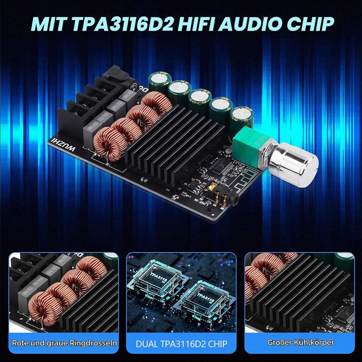 HiFi-Verstärker mit Bluetooth 5.0-Audioverstärkungskarte, ZK-1002 2.0-Kanal 100W x 2 Mini-Stereo-Lei
