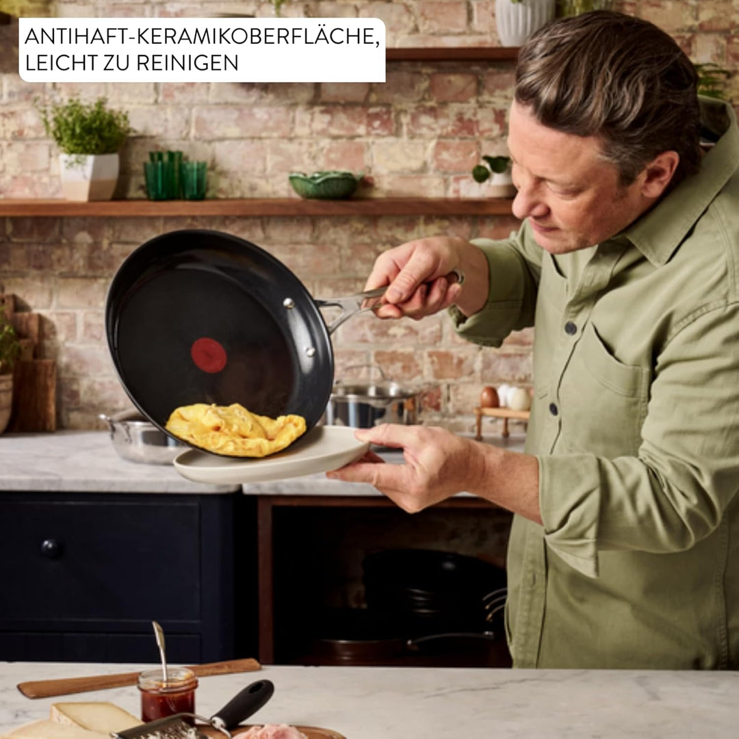 Jamie Oliver by TEFAL Direct Cook Bratpfanne 28 cm, inkl. Pfannenschoner, keramische Antihaftoberflä