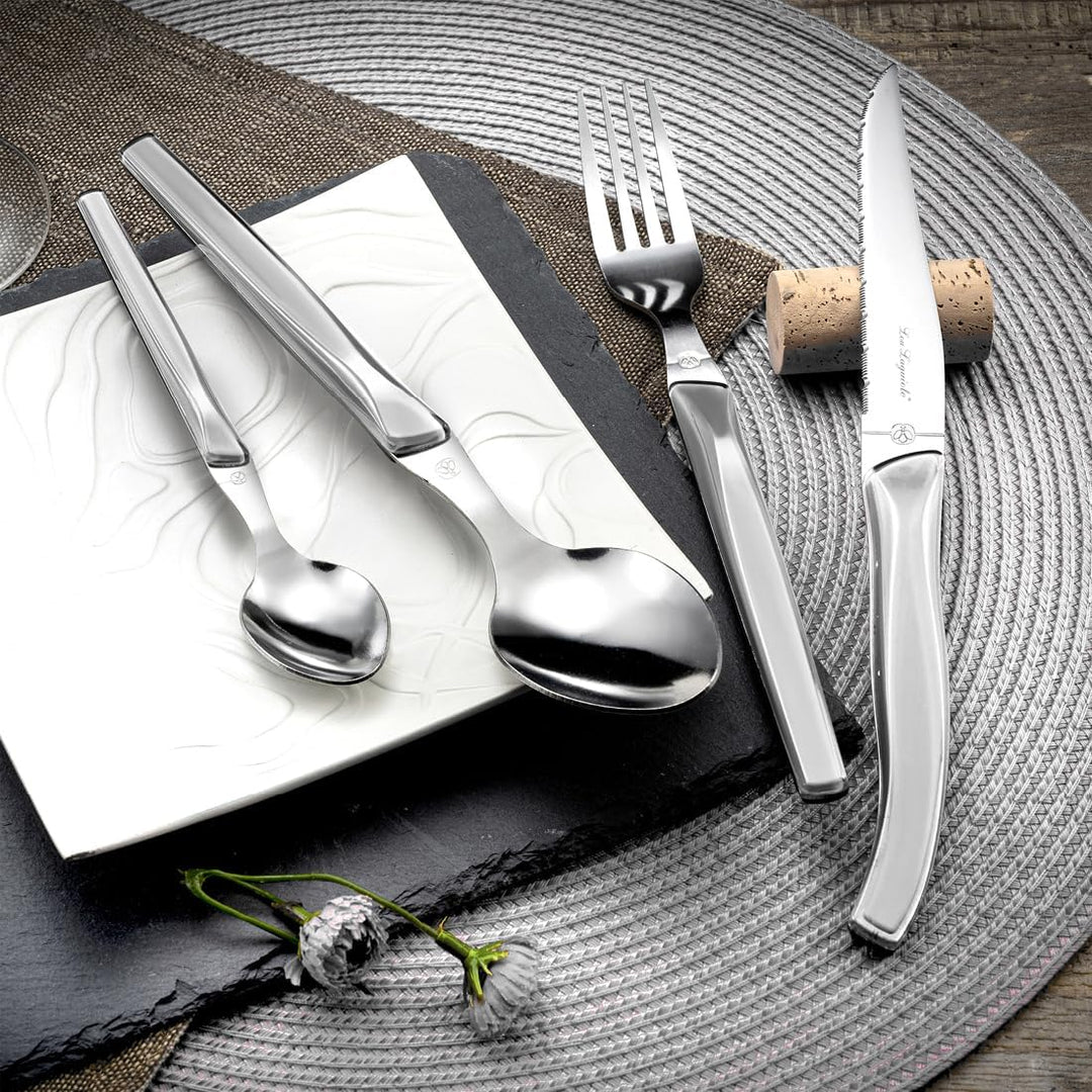 Lou Laguiole RISING SUN Besteck Set 6 Personen | 24-teilig | Weiss glänzend | Essbesteck 6 Personen
