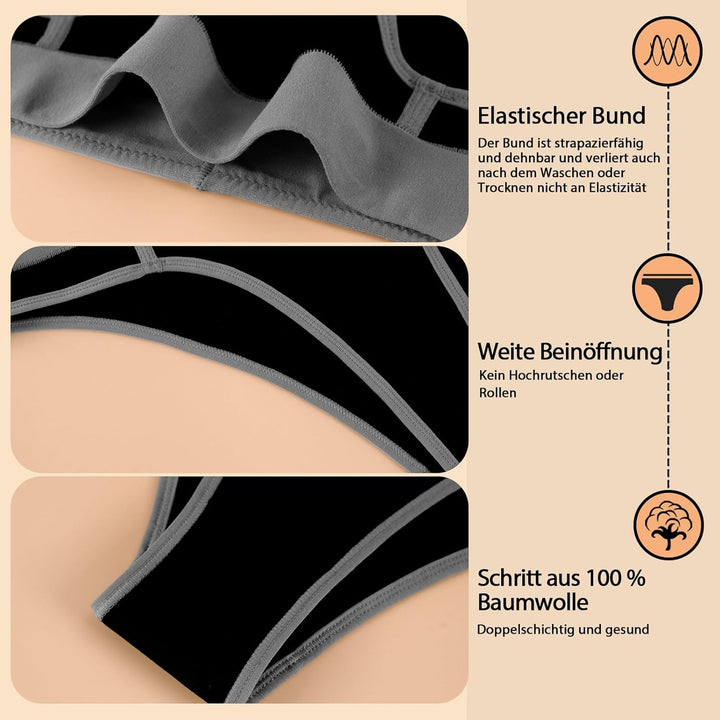 PHOLEEY 5er Pack Slips Damen Baumwolle Unterhosen Unterwäsche Frauen Atmungsaktiv Weich Bequem Slip