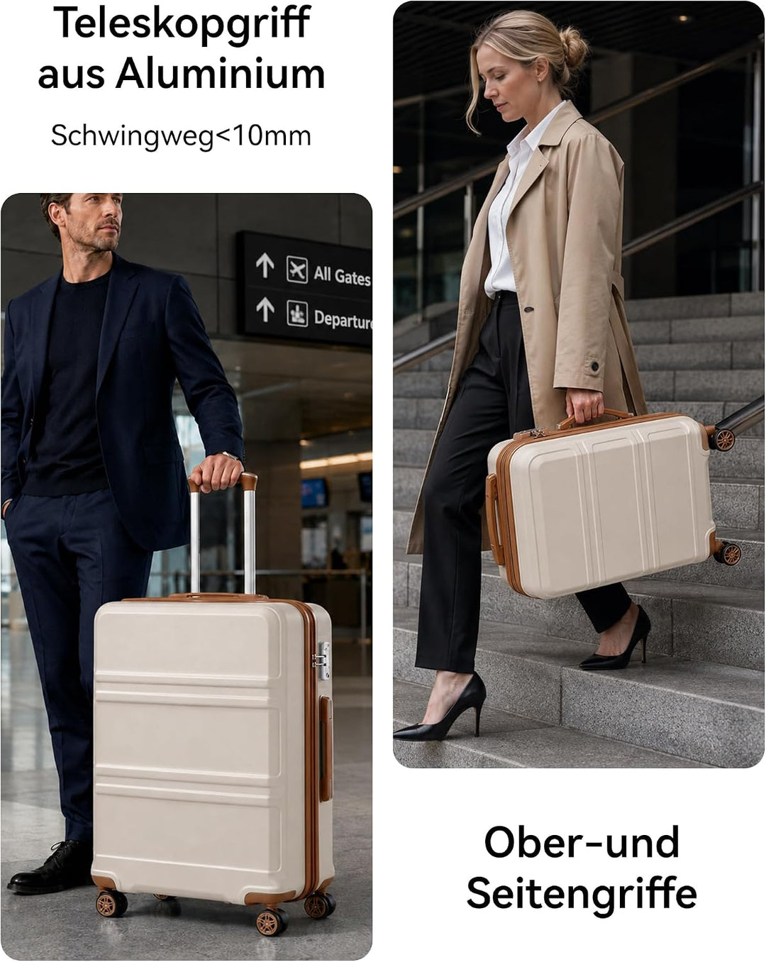 KONO Koffer Trolley Reisekoffer aus ABS+PC – Leichter Hartschalenkoffer mit 4 Zwillingsrollen und TS
