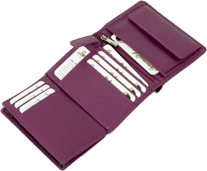 Branco Leder Geldbörse Portemonnaie Damenbörse Damen Geldbeutel Lila/Berry - Hochformat, Berry