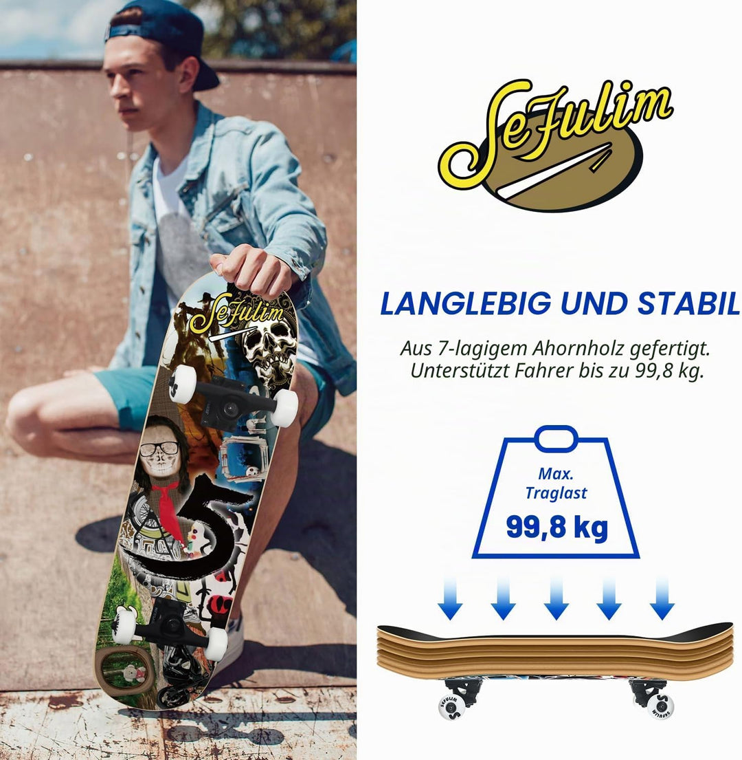 Sefulim Skateboard Adult Komplettboard 31 x 8 Zoll£¬ mit ABEC-7 Kugellager 7 Layer Ahorn f¨¹r Anf?ng
