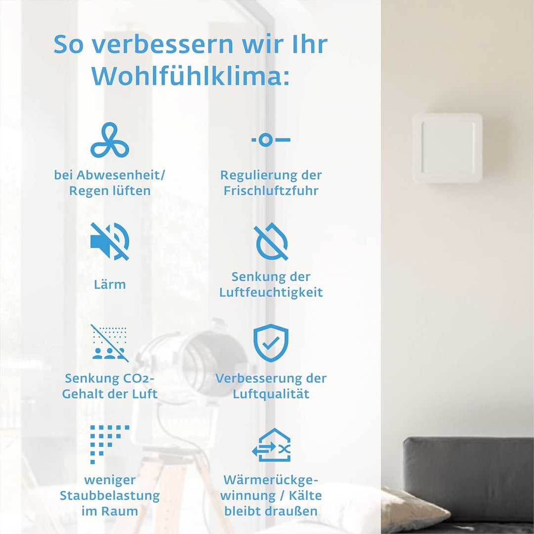 SIEGENIA AEROTUBE WRG smart Wand-Lüfter, dezentrale Wohnraum-Lüftung energiesparend, aktive Zu- oder