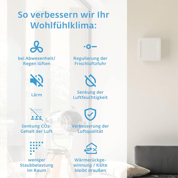SIEGENIA AEROTUBE WRG smart Wand-Lüfter, dezentrale Wohnraum-Lüftung energiesparend, aktive Zu- oder