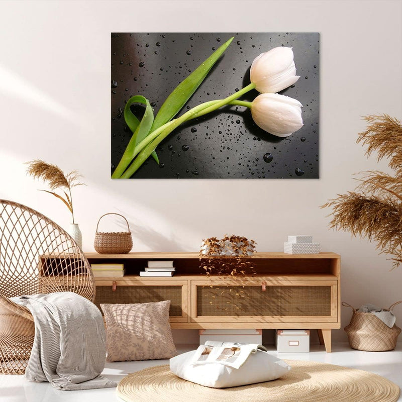 Bilder auf Leinwand 100x70cm Leinwandbild Tulpen Blume Pflanzung Pflanze Gross Wanddeko Bild Schlafz