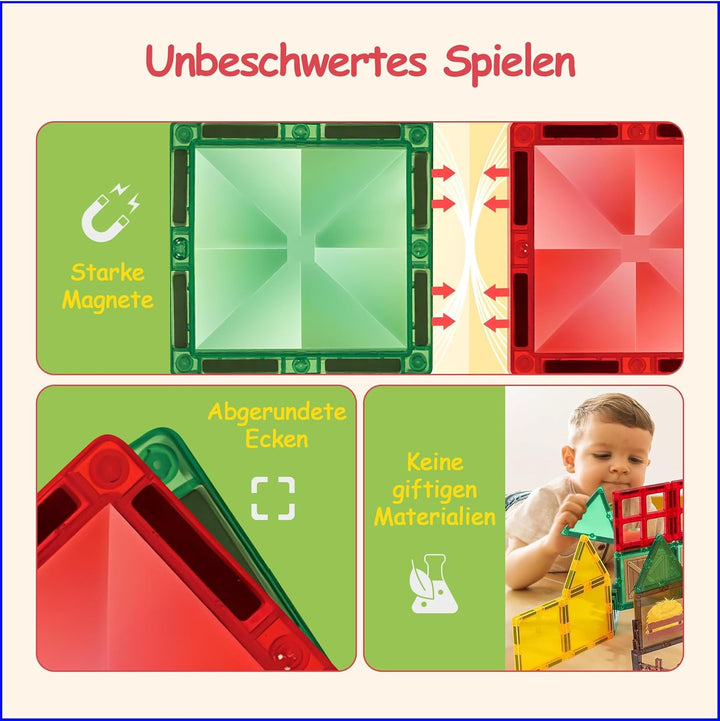 Olvy Magnetische Bausteine Montessori Spielzeug - 80 Magnetic Tiles Kinder - Magnetisches Konstrukti
