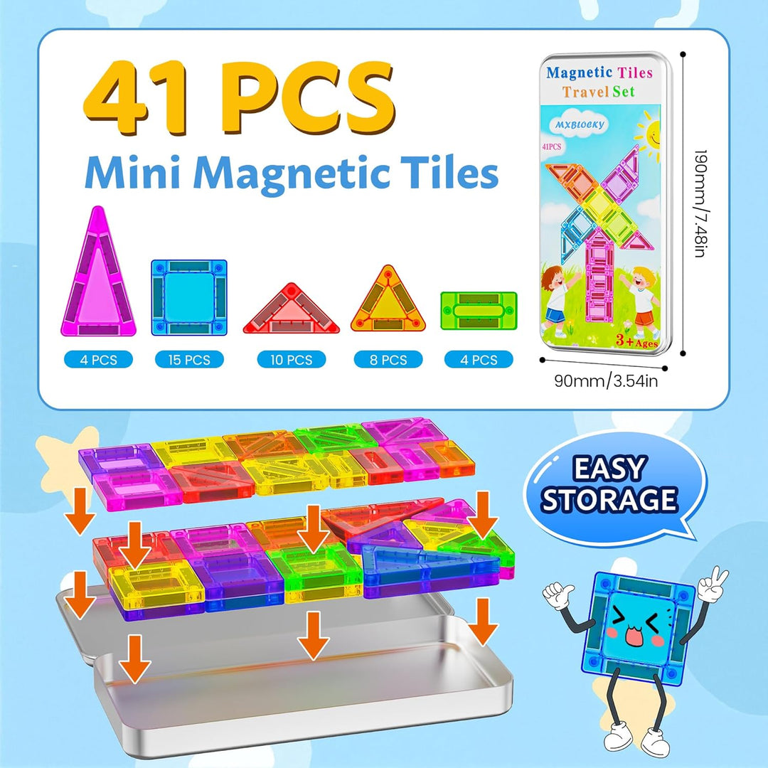 Magnetische Bausteine 41PCS Mini Magnetbausteine Reiseset Magnetspielzeug Mit Reisebox Montessori Re