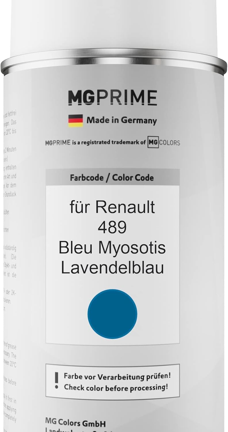 MG PRIME Autolack Sprühdosen Set für Renault 489 Bleu Myosotis/Lavendelblau Basislack Klarlack Spray
