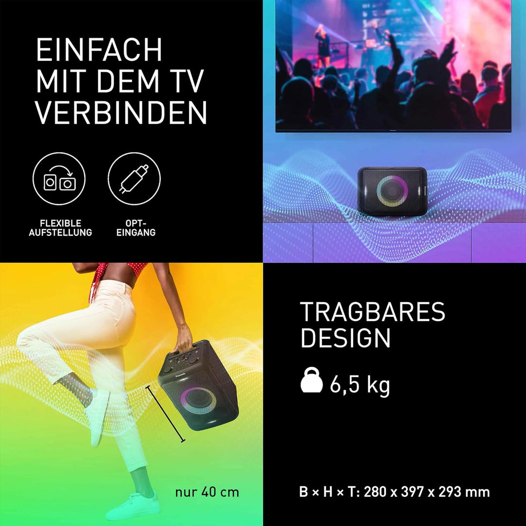 Panasonic SC-BMAX5E-K Tragbarer Party-Lautsprecher mit Bluetooth, integrierter Beleuchtung, 75 W, US