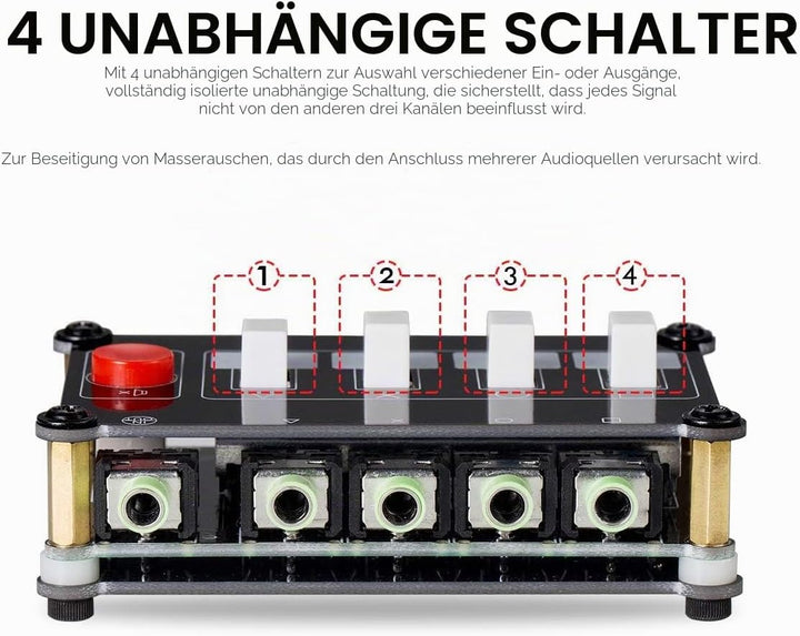 Nobsound Little Bear 4 Wege Audioschalter 3,5-mm Passiv Audio-Umschalter Mini Stereo AUX Audio Wahls