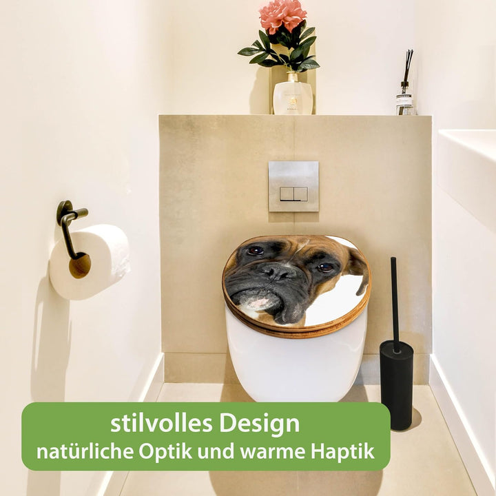 banjado® Design WC Sitz Bambus Absenkautomatik mit Motiv Boxer/Toilettendeckel mit Absenkautomatik H