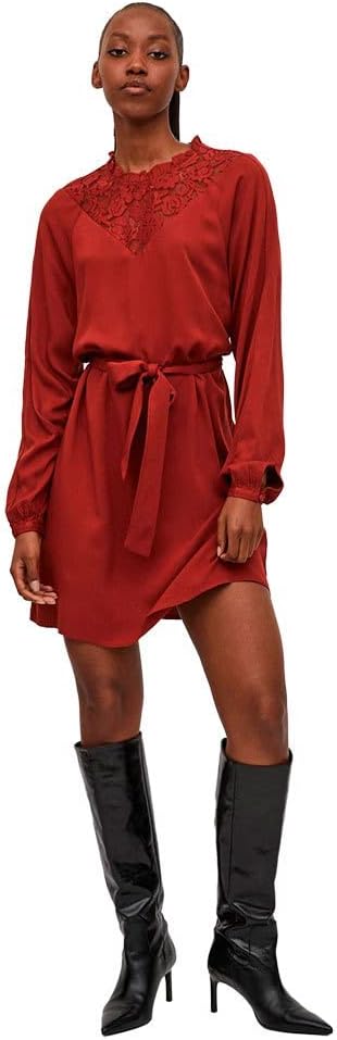 Vila Damen Visuvita L/S Lace Dress/Su-Noos Kleid 36 Fired Brick, 36 Fired Brick