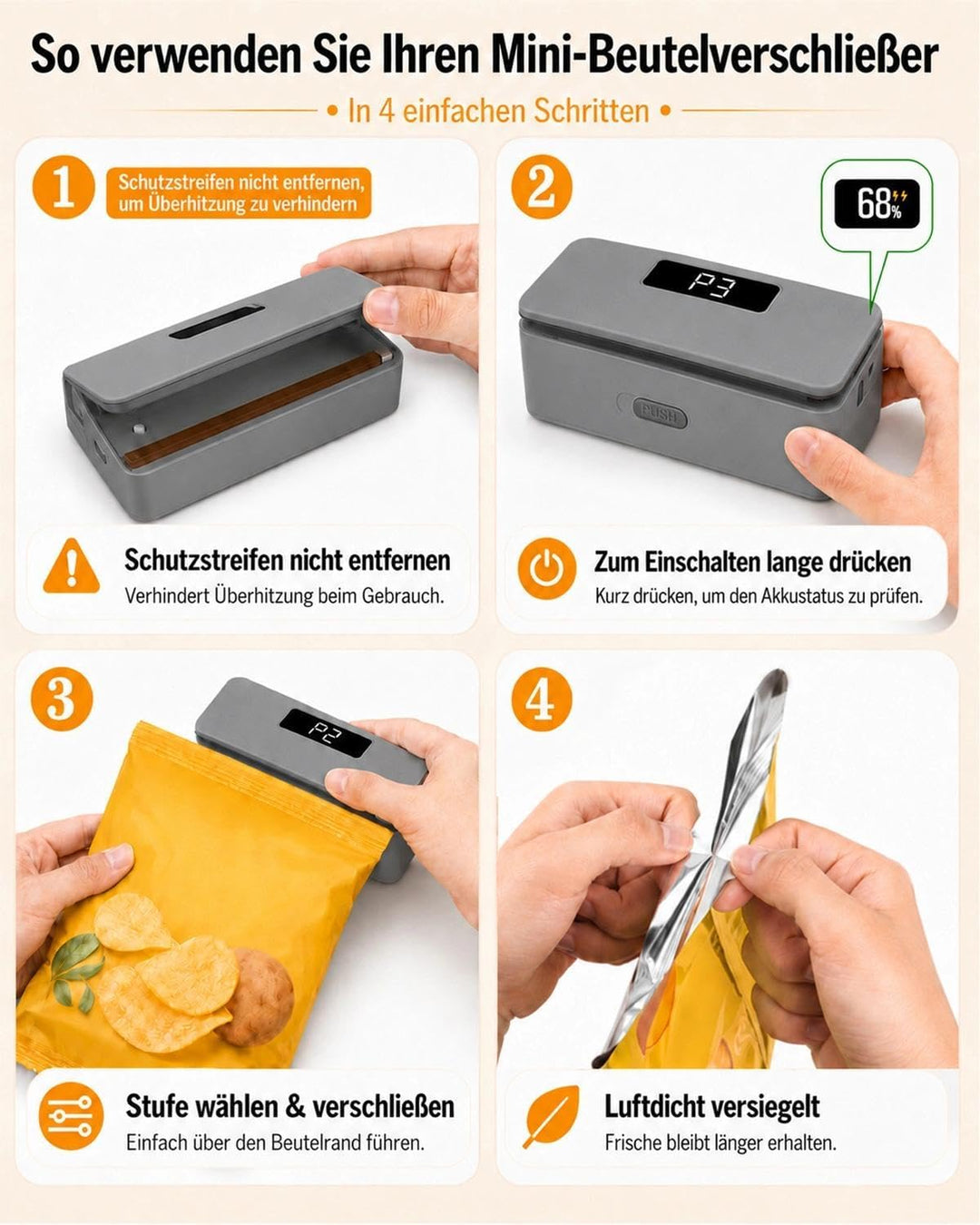 Pro Mini-Folienschweissgerät 8-Stufen,Upgraded Tragbarer Bag Sealer mit LED-Countdown, Integriertem