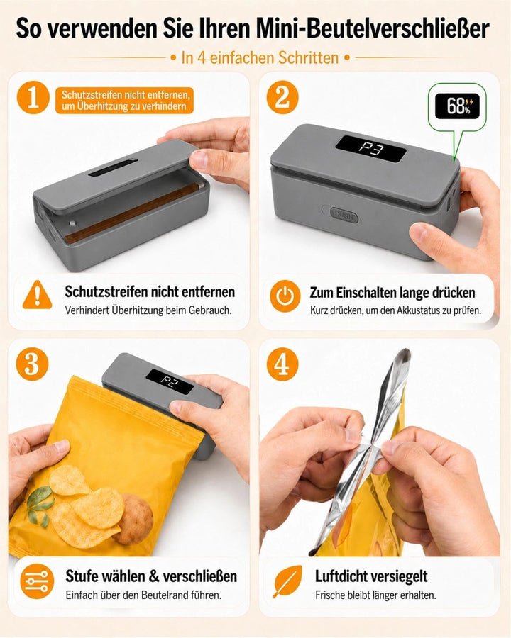 Pro Mini-Folienschweissgerät 8-Stufen,Upgraded Tragbarer Bag Sealer mit LED-Countdown, Integriertem