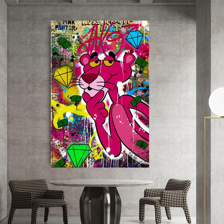 Magic Canvas Art Rosaroter Panther Kunst Pop Art Leinwandbild 1- teilig Hochwertiger Kunstdruck Wand