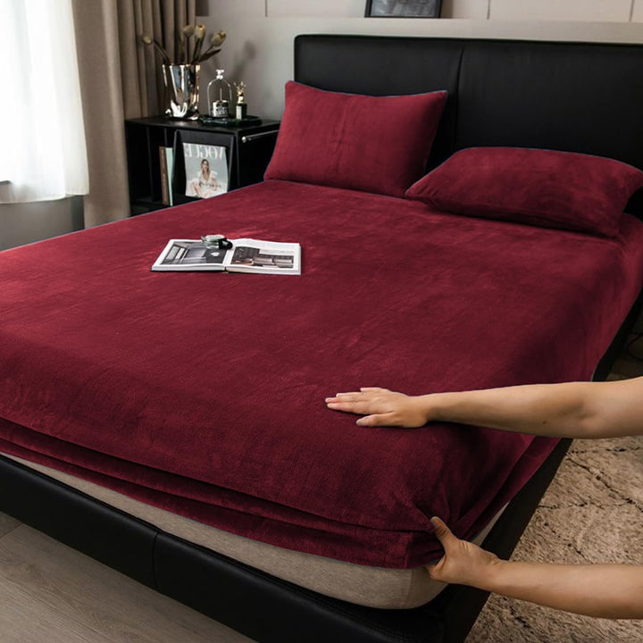 Boqingzhu Flauschige Plüsch Spannbettlaken 140x200cm Rot Weinrot Winter Warm Flanell Fleece Biber Sa