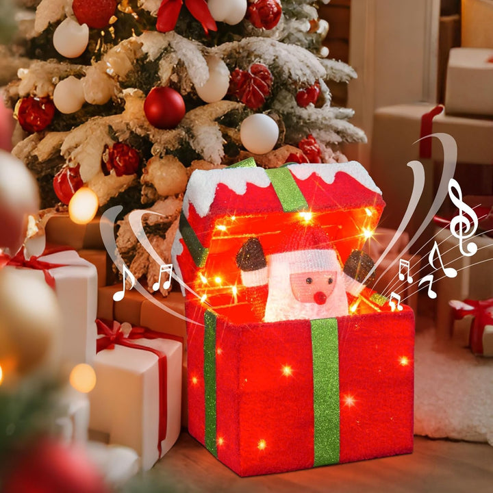 Selbstöffnende Geschenkbox mit Weihnachtsmann Beleuchtete Weihnachtsdeko Outdoor mit Musik & 4 Modi