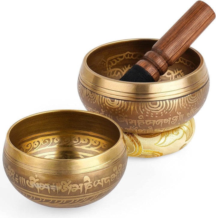 Hihealer Tibetanische Klangschalen 2er Pack Set, 100% Handgefertigte Klangschalen aus Nepal mit Anle